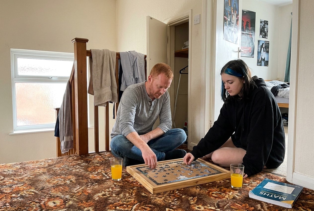 A tutor and a teenager working together at the kitchen table